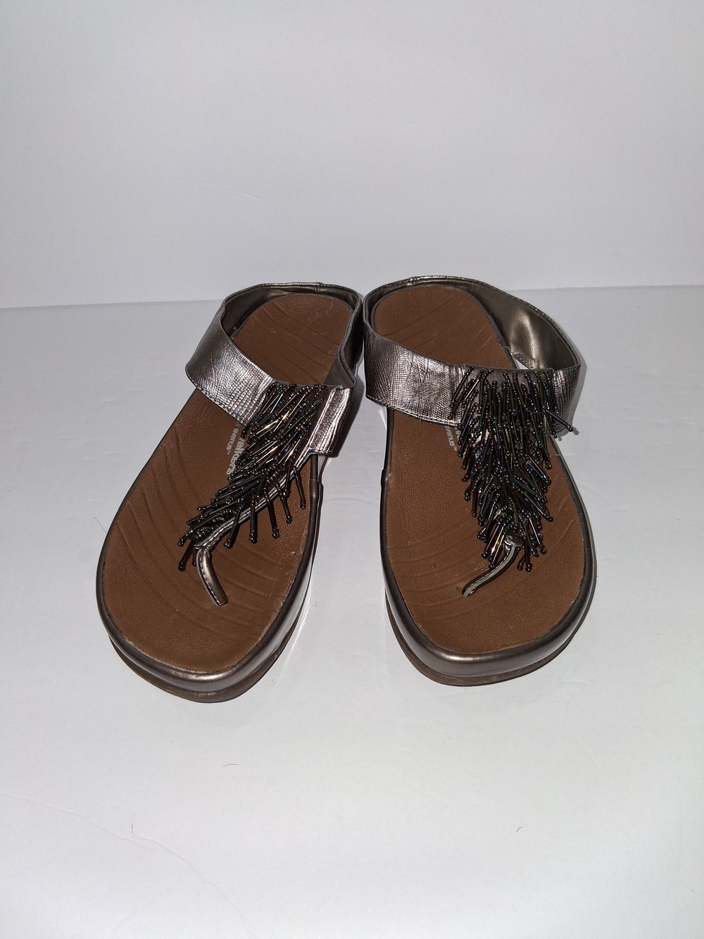 Women’s Metallic Bronze Beaded Thong Sandals Size 7W